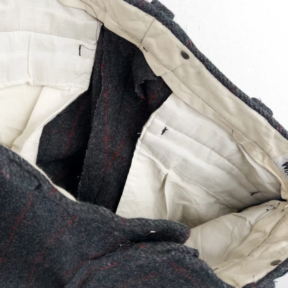 60's Vtg Woolrich Hunting Malone Pants 34x26 Wool Windowpane Stripe Talon USA