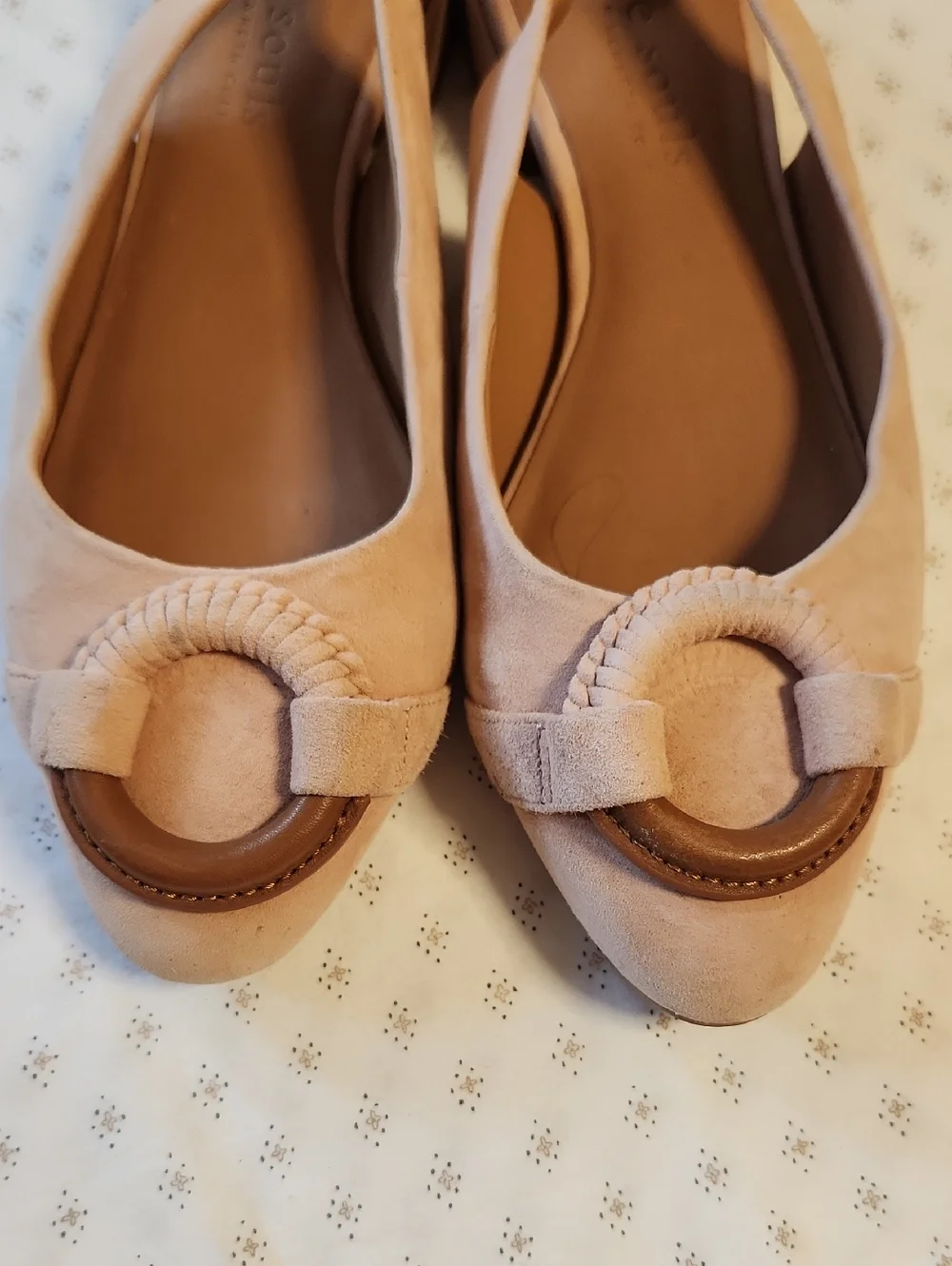 Gentle Souls by Kenneth Cole Blush Suede Slingback Flats with Decorative Ring- 8