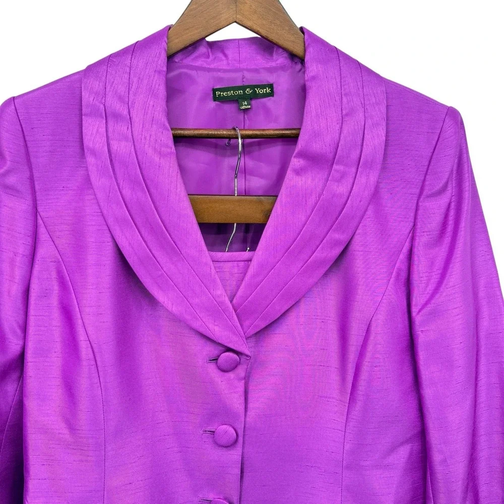 Preston & York 2 Pc Skirt Suit Set Women 14 Purple Passionfruit NWT Shawl Collar